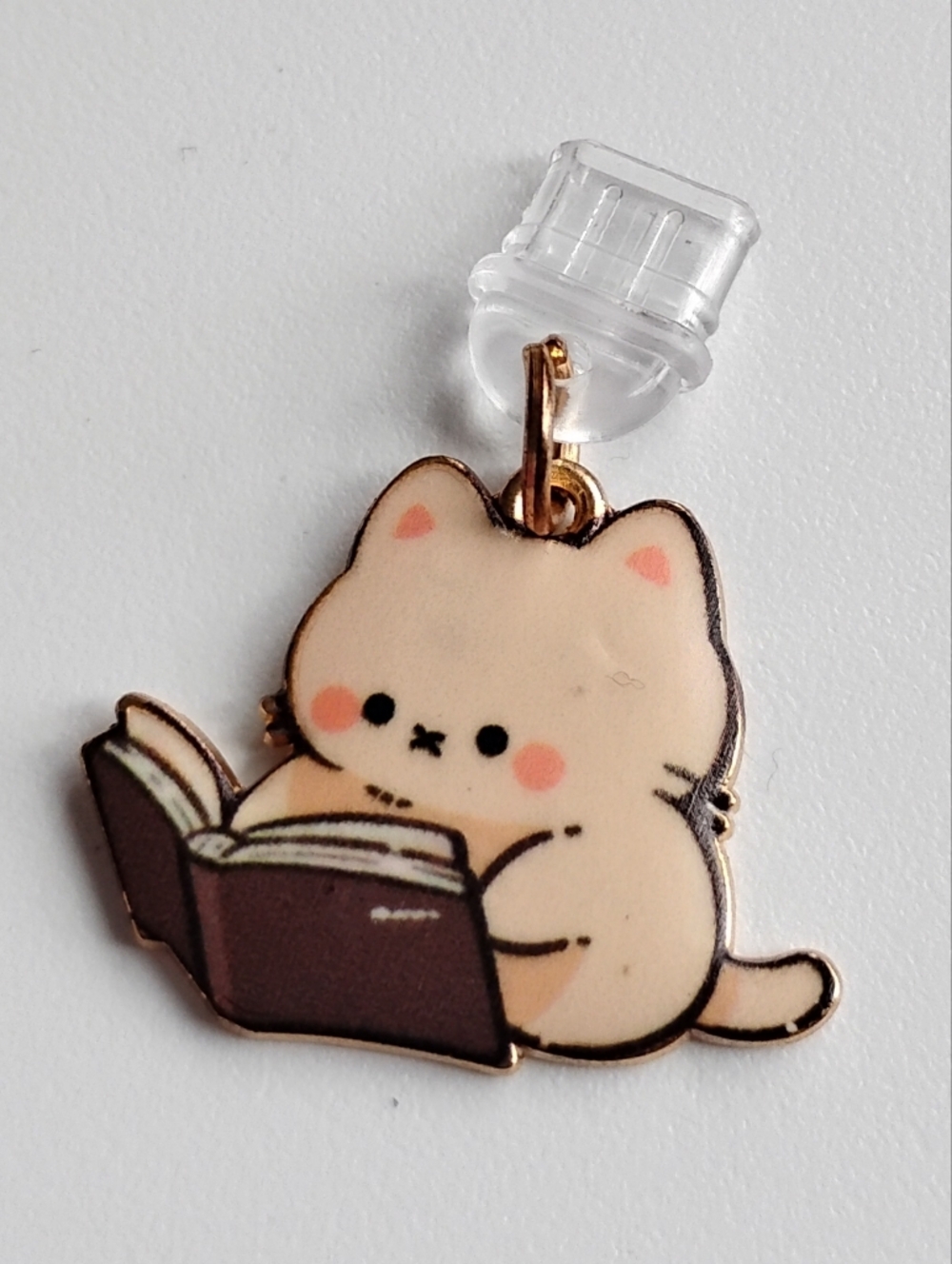 Cute Beige Cat Reading Charm Pendant for Cats Dust Plug USB C Kindle